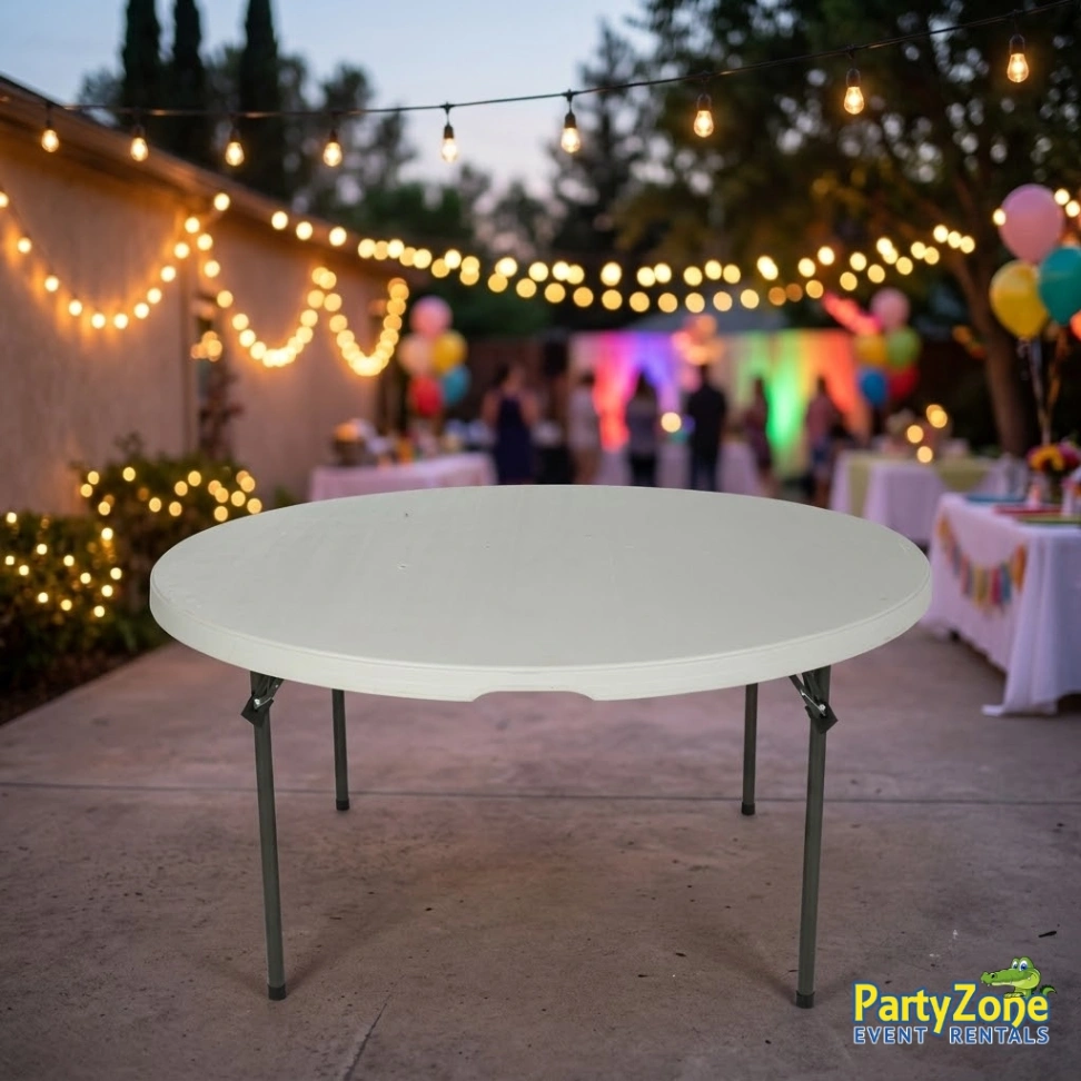 5ft round table rental for Harvey LA receptions and church events, seats up to 8