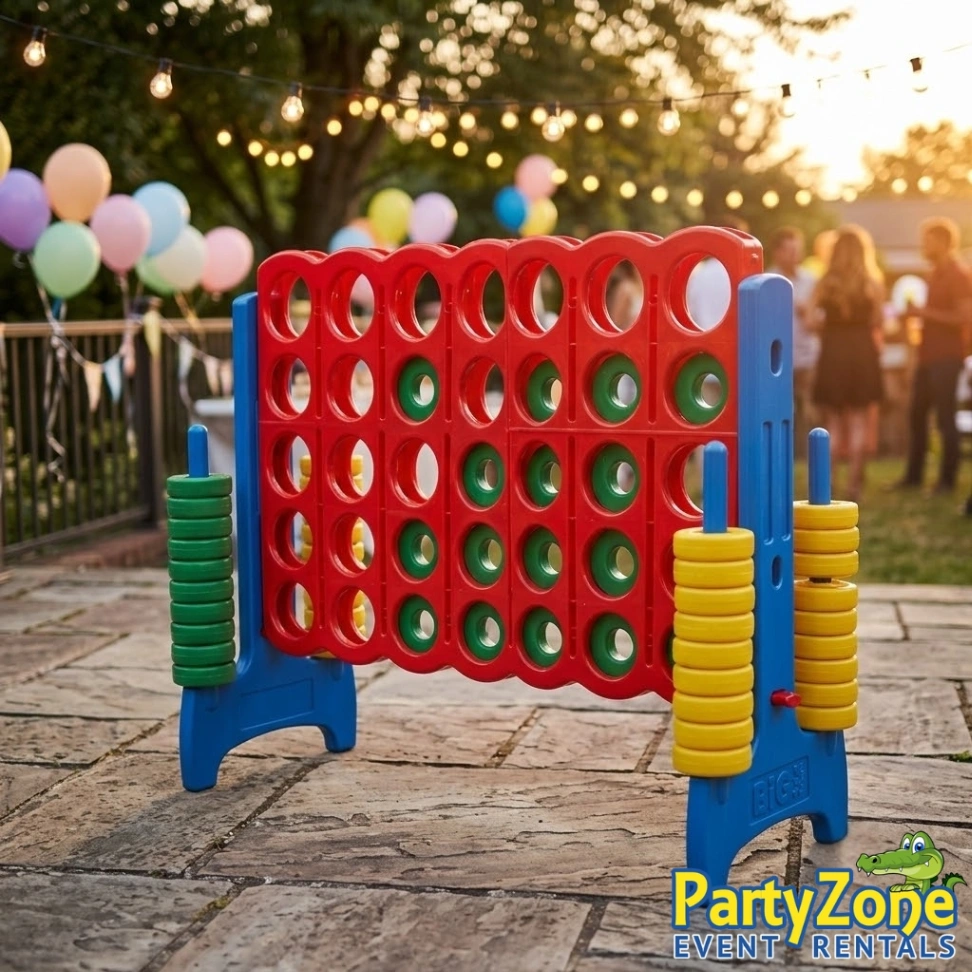 Giant Connect 4 yard game rental for Harvey LA backyard parties, easy setup on any surface